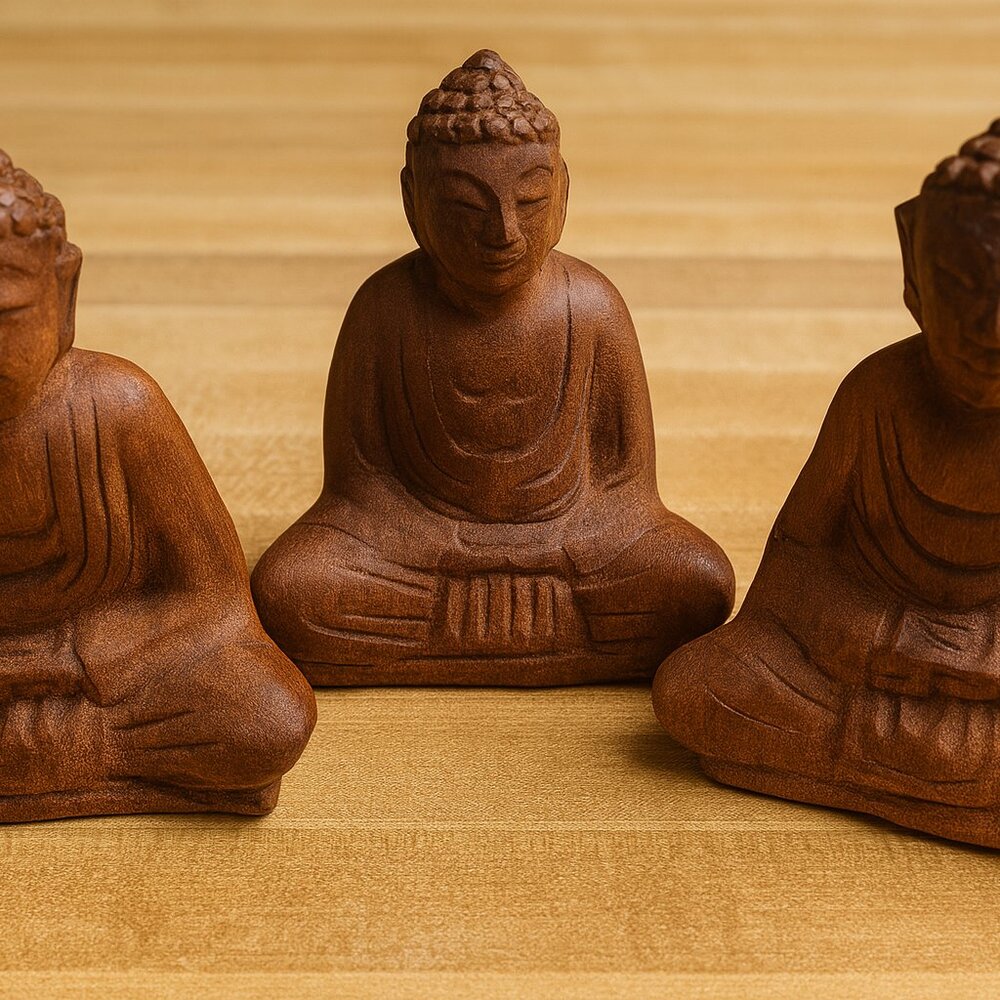 Hand Carved Wood Buddha Statue: 5" Peaceful Zen Decor
